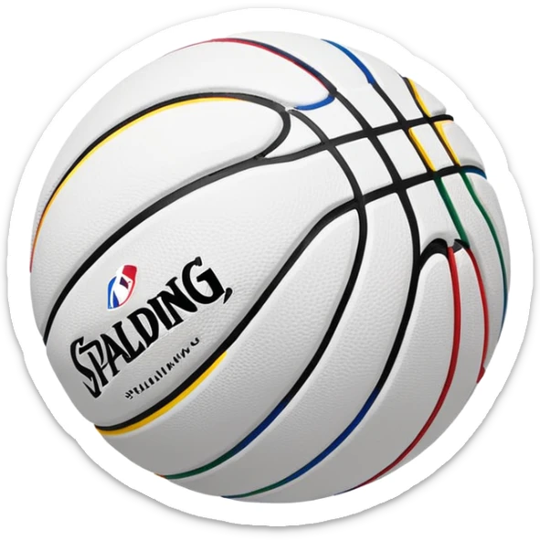 ultra minimalist white basketball, very simple Spalding and NBA branding, just a hint of colorful lines, extremely clean design sticker