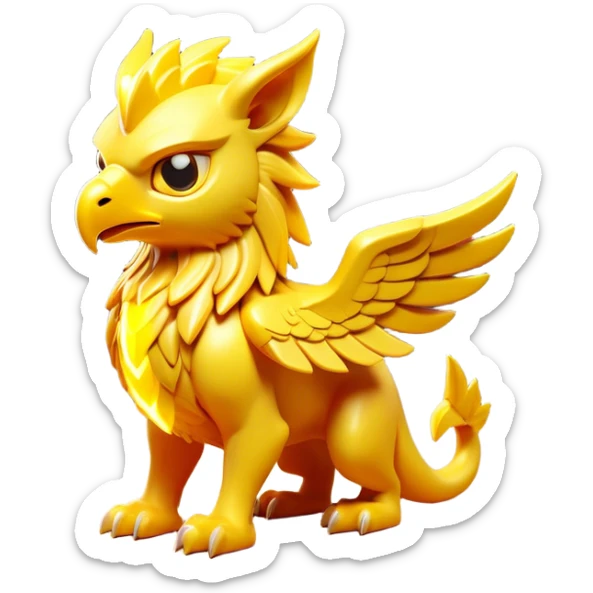 Clash of Clans aesthetic: Cinematic fierce lightning gryphon Beast Emoji, rendered in a 3D vector-style similar to standard emojis with minimal shading and bold, simplified shapes. A compact, isometric mythical creature with wild, majestic features and fierce yet endearing eyes, softly glowing with a primal enchanted charm. Simplified yet unmistakably iconic, highly detailed and consistent, glowing with a soft radiant shine and high polish. Stylized with a touch of mythical wildness and a soft glowing outline, capturing the essence of a legendary beast with a friendly, playful allure! sticker