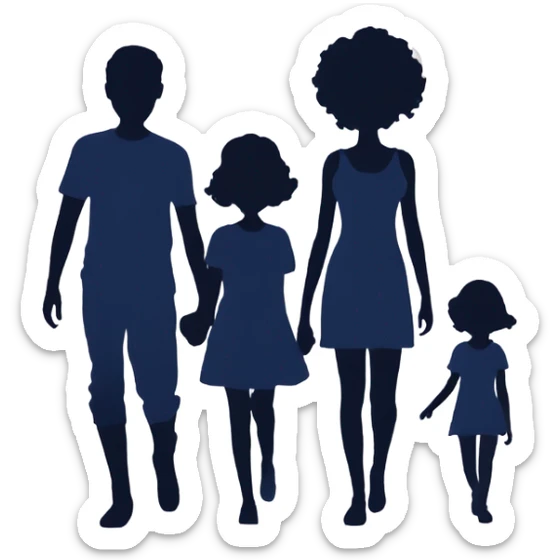 Silhouette of family of 5 two teen girls and a little boy sticker