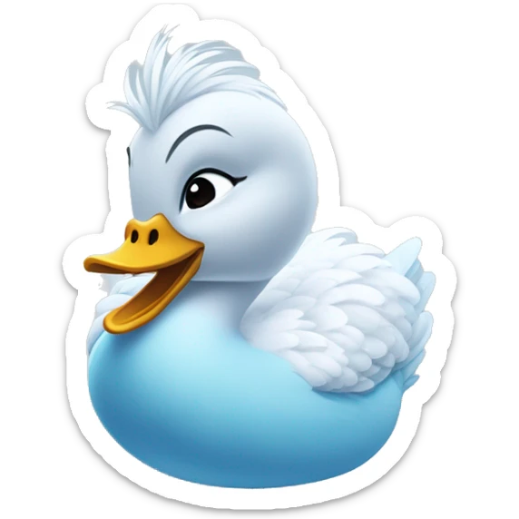 un pato con cuerpo azul, cabeza blanca y trenza con cabello blanco como Elsa de frozen sticker