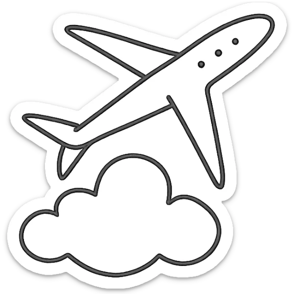 minimal fine line tattoo of an airplane with a soft cloud, elegant and feminine, delicate lines sticker