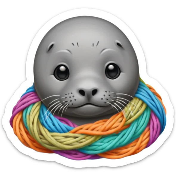 Realistic Seal (That you see his hole body) Stauck with his head in a fishing yarn in the ocean, with much colourful plastic floating around it sticker