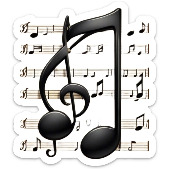 Cinematic Realistic Music Notes, crisp black ink on vintage sheet music, slightly curled edges, soft candlelight casting subtle shadows, glowing with an artistic and nostalgic charm. sticker