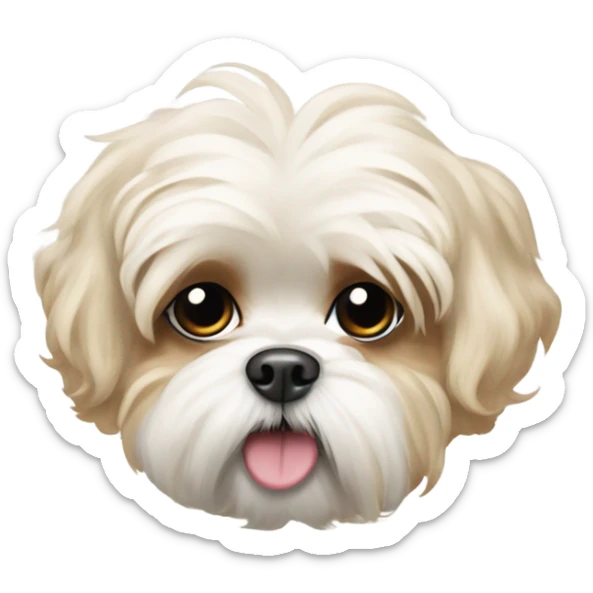 A cream colored maltese shitzoo dog, curly hair and stubby legs. mostly white with tan spots sticker