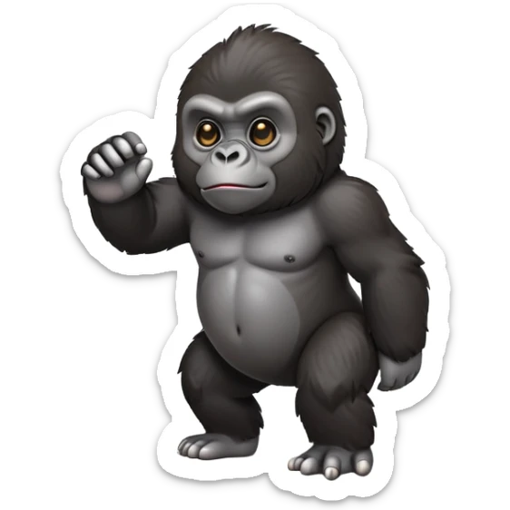 cinematic-cute gorilla-realistic-full-body-on all fours-emoji,-exuding-strength,-thick-dark-fur-in-the-light,-head-tilted-dramatically,-deep-dark-eyes-filled-with-intense-intelligence,-simplified-yet-realistic-focused-features,-highly-detailed,-glowing-with-an-almost-sarcastic-glow sticker