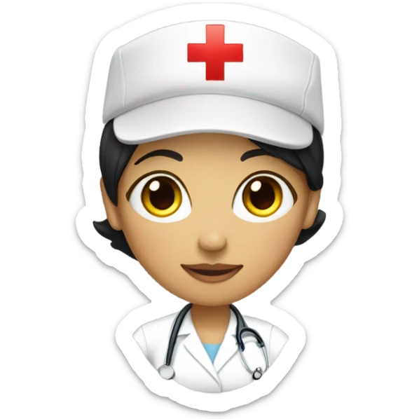 short black hair female nurse with red cross sign hat yellow skin tone sticker