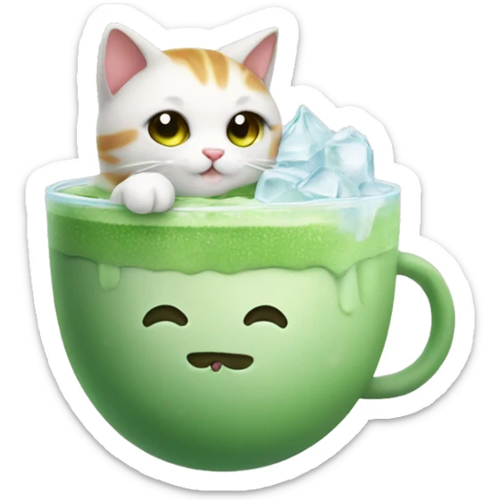 Cute cat holding iced matcha  sticker
