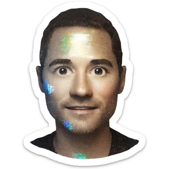 Person face portrait made entirely of holographic record disc vinyl sticker