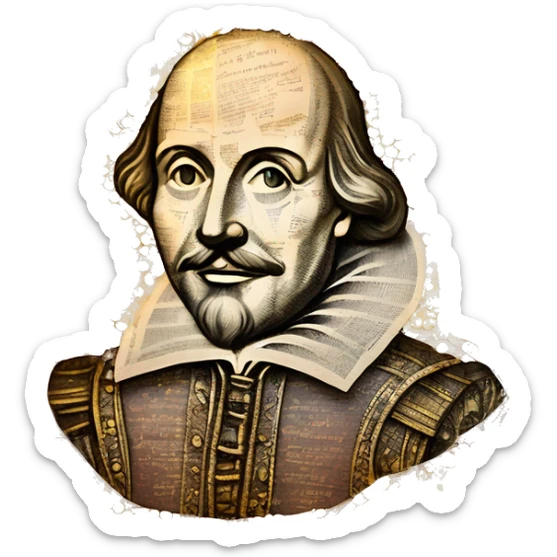 Glowing Shakespeare made of newspaper and 420 hemp leaves and bokeh fairy lights lanterns stained glass, bokeh, annotated sketch, handwritten letters, collage of intricate patterns, lantern sticker