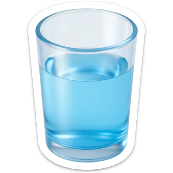 glass of water with reflections, skeuomorphism icon style sticker