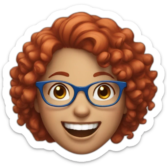 a girl with red curly hair and blue glasses laughing out loud sticker