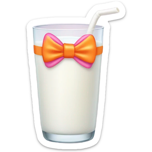 Glass of milk with a pink and orange bow wrapped around the glass  sticker