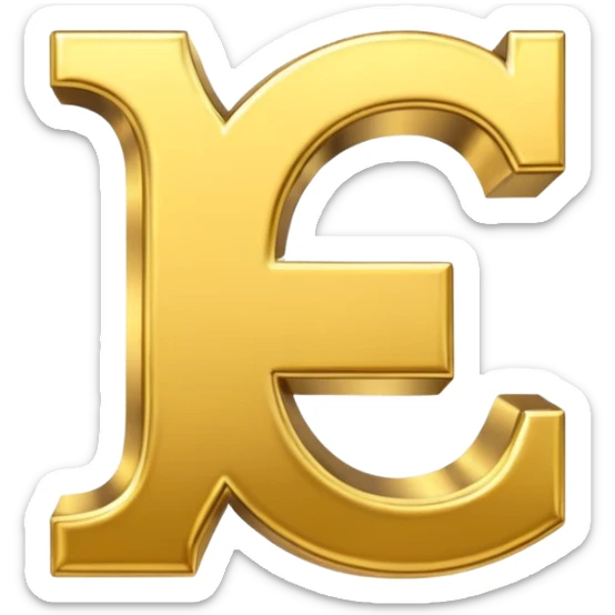 Symbole de currency en or en forme de lettre F précise, seul, 3D, brillant, style emoji simple et lisible sur fond uni. pas une autre lettre sticker