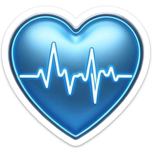 Futuristic premium medical AI logo emoji, sleek metallic heart or shield, ECG line forming stylized letters AI, neon blue and silver, 3D effect, glowing edges, minimal but bold, tech-savvy, high-tech healthcare branding, instantly recognizable, viral-ready, vector flat style with subtle shadows sticker