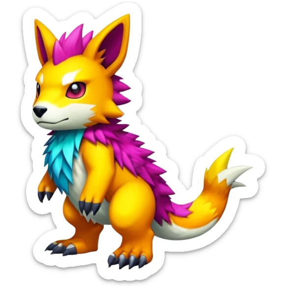 Colorful kawaii cool edgy Digimon-Fakemon-animal full body sticker