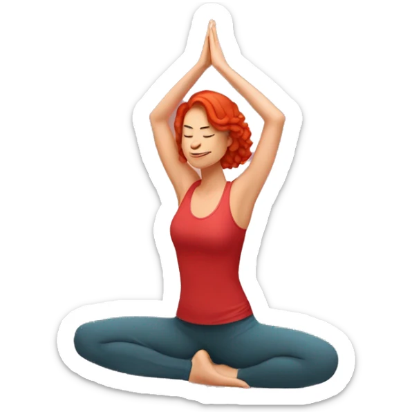 woman with red hair doing yoga heron pose in red clothes sticker