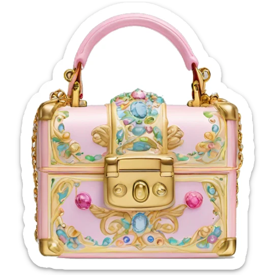 Dolce and Gabbana small box bag with colourful pastel ornament and golden detais  sticker