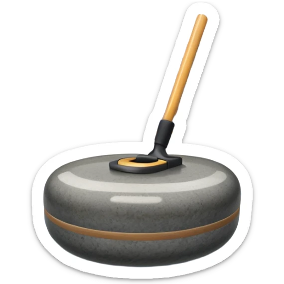 An icon showing a detailed close-up of a curling stone sliding across the ice, with a broom in motion beside it. The background features an indoor stadium with cheering spectators on the stands. Transparent background captures the strategy and focus of curling. sticker