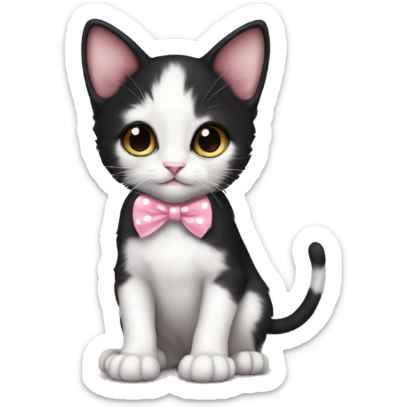 Baby Full body Tuxedo kitten with a pink polka dot ribbon Hazel eyes sticker