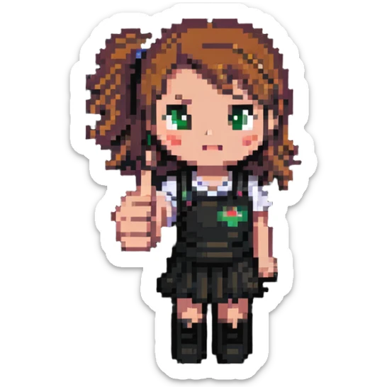 Girl with one hand giving thumbs up and the other hand giving thumbs down, showing mixed feelings sticker