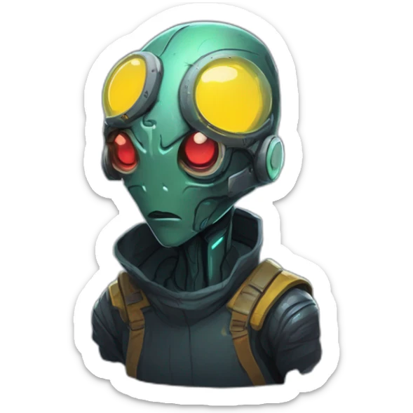 cyberpunk alien character desing scifi roguelike rpg style inspired by slay the spire digital art sticker