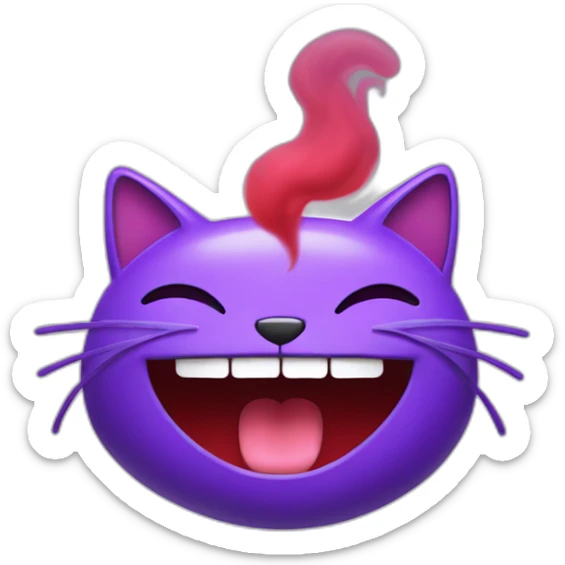 Purple smiling cat and red smoke coming out of mouth  sticker