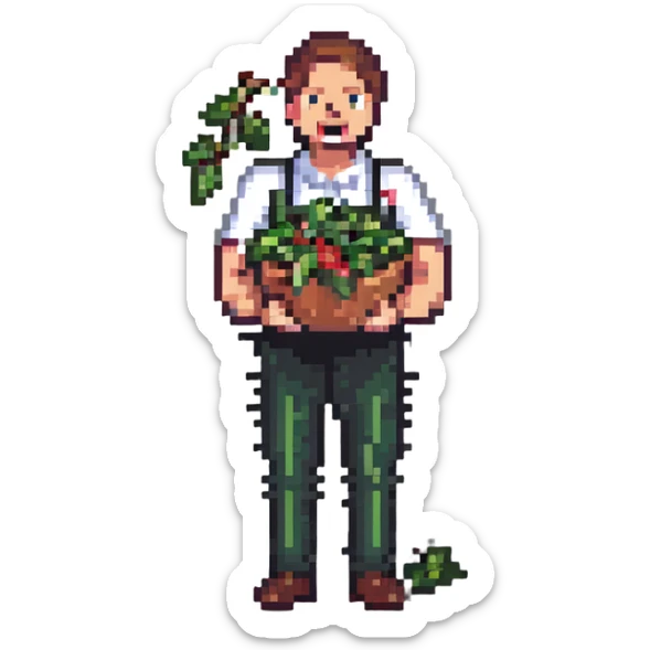 Man with food flying out of his mouth, spitting salad leaves sticker