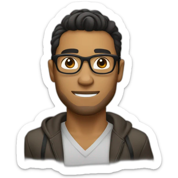 tan guy with hair like cristiano ronaldo but black, black framed glasses with small beard brown eyes sticker