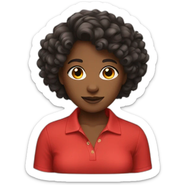 Black girl with short curly hair and a red polo shirt sticker