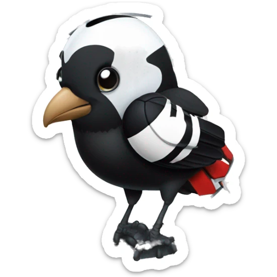 A magpie wearing a Manchester United uniform holding a ball in the space station sticker