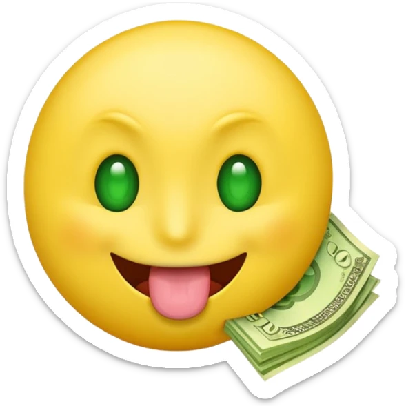 Classic emoji sticking out tongue with green money eyes sticker
