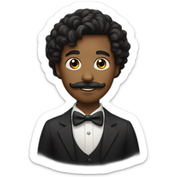 young black man with a bow tie and a moustache and shirt hair sticker