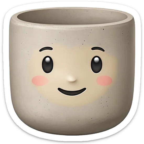Cute emoji-style illustration of a smooth concrete pot with soft texture, neutral grey-beige color, minimal design, rounded edges, clean aesthetic background sticker