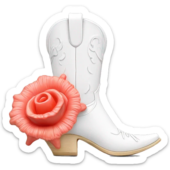 White cowgirl boot vase with coral sticking out of it sticker