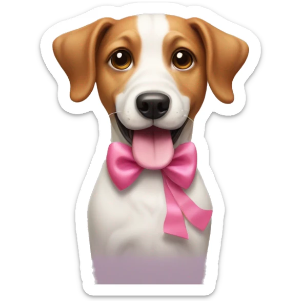 Dog with tongue out and a little pink  bow on his neck sticker