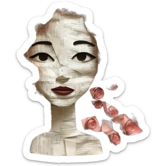 lady face made of 420 origami newspaper roses hemp leaves lantern fairy lights burning paper flowers and hemp leaves in hair  sticker