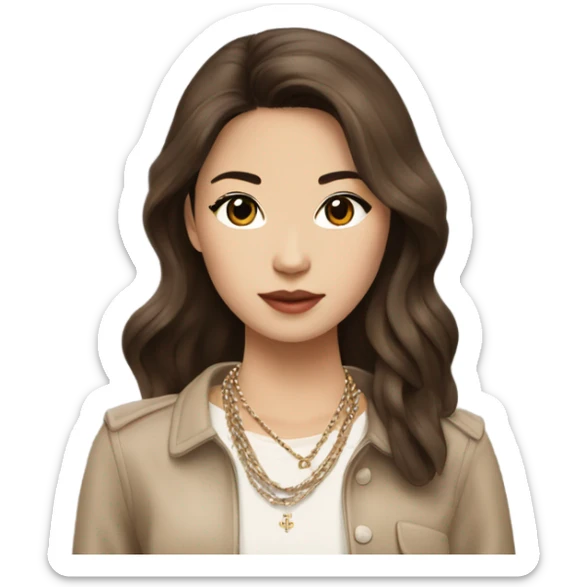 Realistic brown hair Chanel Asian Girl with Birkin bag and Chanel necklace sticker