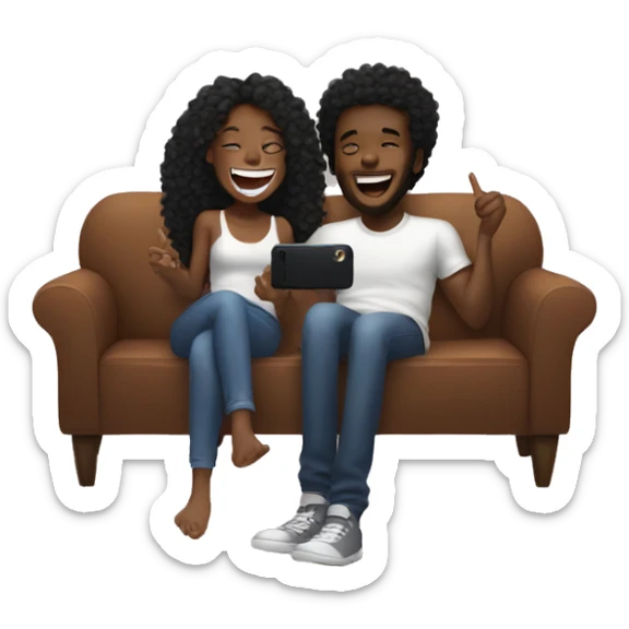 black girl with long curly hair laughing and taking a photo on a couch with her black boyfriend  sticker