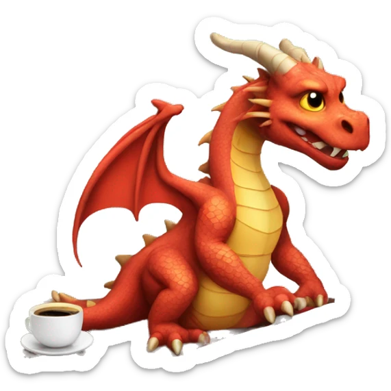 dragon on a laptop, wearing hump day shirt, with a cup of coffee in hand sticker