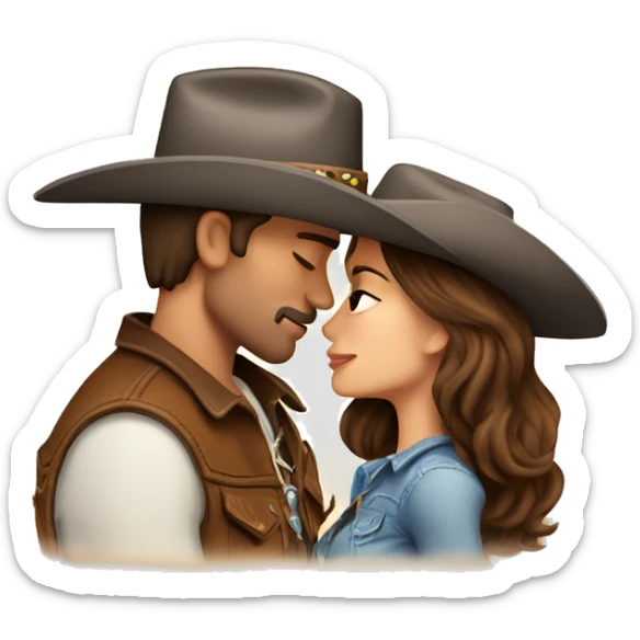 Cowboy with brown hair kissing cowgirl with brown hair sticker