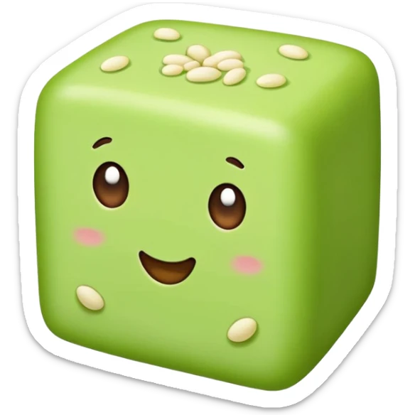 Mung bean cake pale green cubic dessert, simplified emoji style with bold outlines and bright colors, cartoon style Lvdou Gao summer sweet sticker