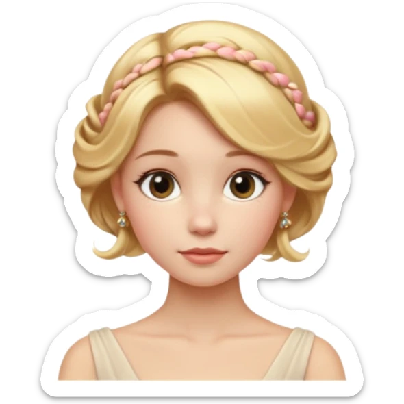 Cinematic Realistic pilates Girl Portrait, depicted with lifelike skin texture, subtle rosy undertones, and soft natural lighting that enhances the gentle contours of her face. Her intricately detailed golden blonde hair is elegantly styled in an updo, sticker