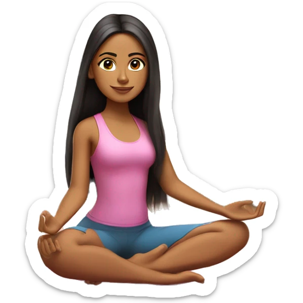 Realistic Hispanic girl with long straight hair and makeup  wearing pink doing yoga sitting on yoga mat  sticker