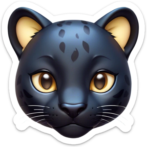 Cinematic Cute Panther Portrait Emoji, Head tilted playfully and inquisitively, with a smooth, streamlined form accentuated by a subtle sheen and round, sparkling eyes filled with charm, Simplified yet irresistibly adorable features, highly detailed, glowing with a warm, inviting glow, high shine, affectionate and lively, stylized with a touch of whimsical mystery, bright and endearing, soft glowing outline, capturing the essence of a mischievous yet loving panther that seems as if it could pounce out of the screen into your arms! sticker