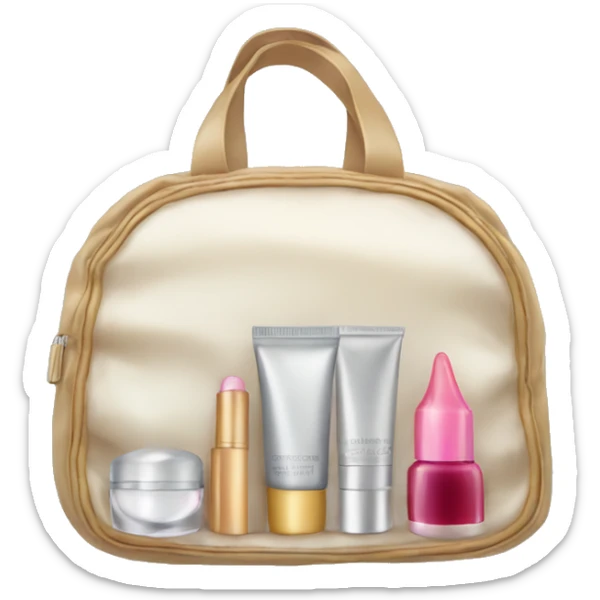 a bag containing cosmetics. some cosmetics peeking out of a cosmetic bag sticker