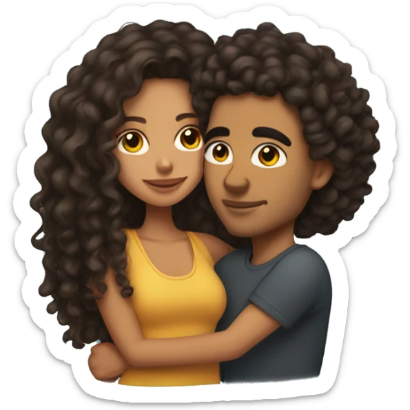 Mixed girl with curly long hair and her Mexican boyfriend with a curly fade hugging  sticker