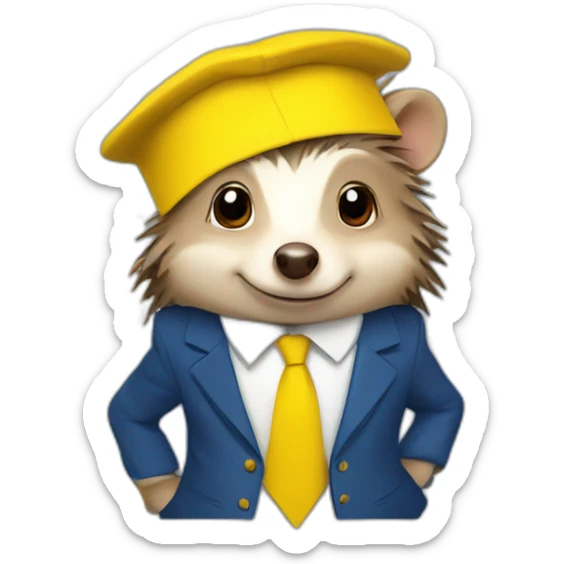 A hedgehog student in a suit in the color of the Ukrainian flag in a square academic cap sticker