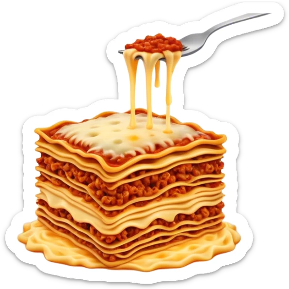 Cinematic Realistic Lasagne alla Bolognese Dish Emoji, depicted with layered pasta, rich meat sauce, and melted cheese rendered with exquisite detail and hearty, warm lighting. sticker