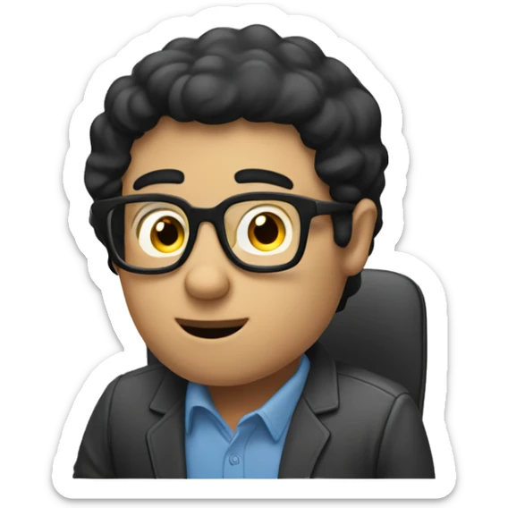 a man with black hair and glasses at a laptop; he is daydreaming  sticker