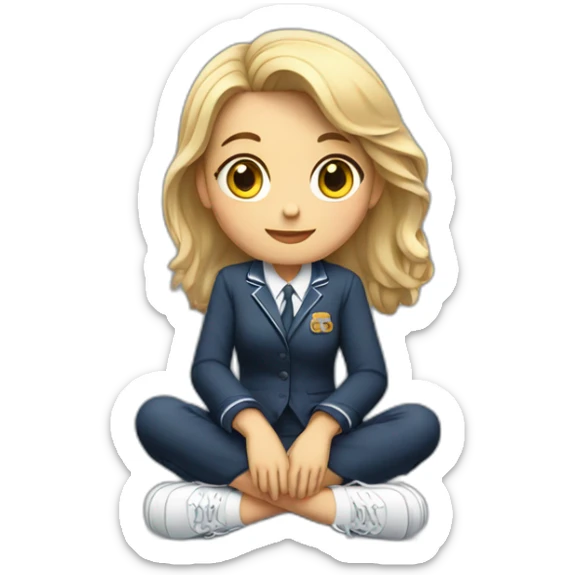 A young woman in a school uniform sitting legs crossed on the hood of a car sticker